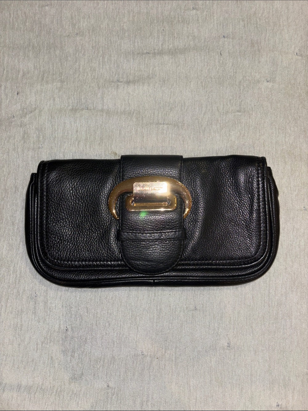 Michael Kors Black Leather Clutch with Gold-Tone Buckle